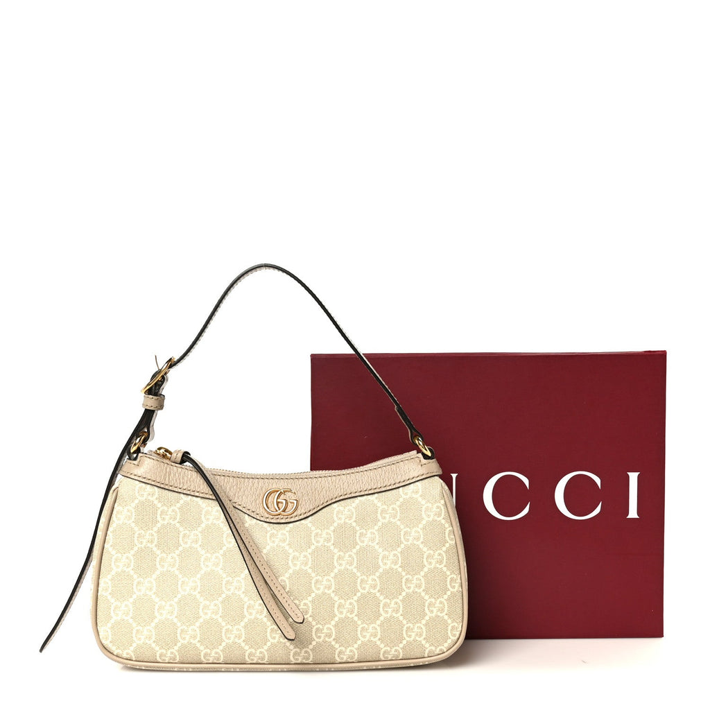 GG Supreme Monogram Textured Dollar Calfskin Small Ophidia Hobo Beige Mystic White Oatmeal