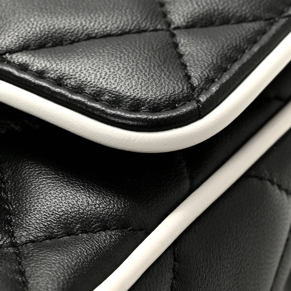 Lambskin Quilted Resin Graphic Frame Flap Bag Black White