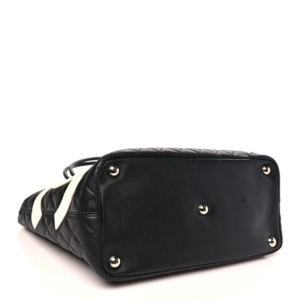 Calfskin Quilted Large Cambon Tote Black White