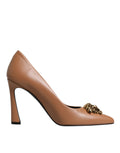 Versace Brown Leather Logo Plaque High Heels Pumps Women's Shoes