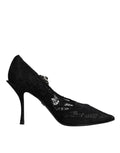 Dolce & Gabbana Black Lace Crystals Mary Jane Pumps Women's Shoes