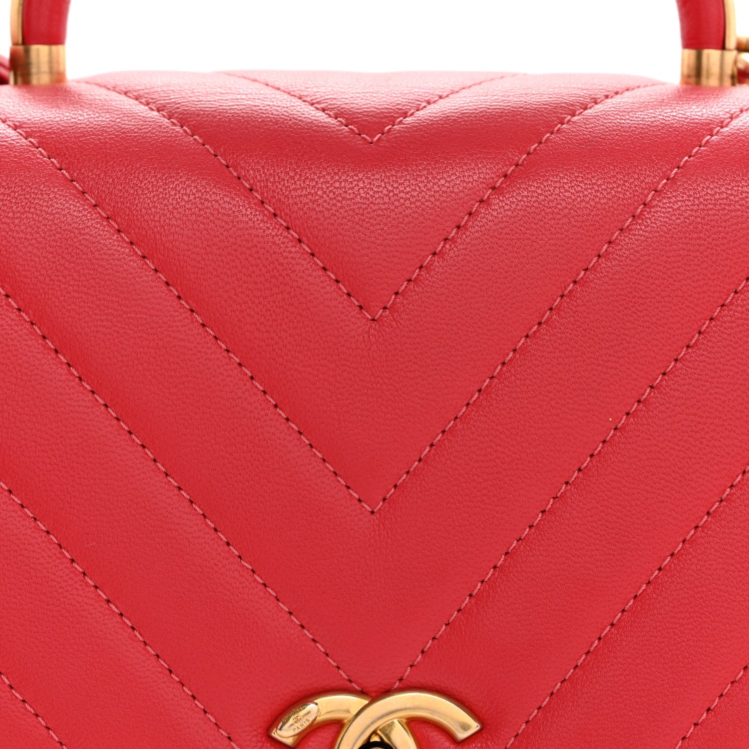 Lambskin Chevron Quilted Gold Top Handle Flap Bag Red