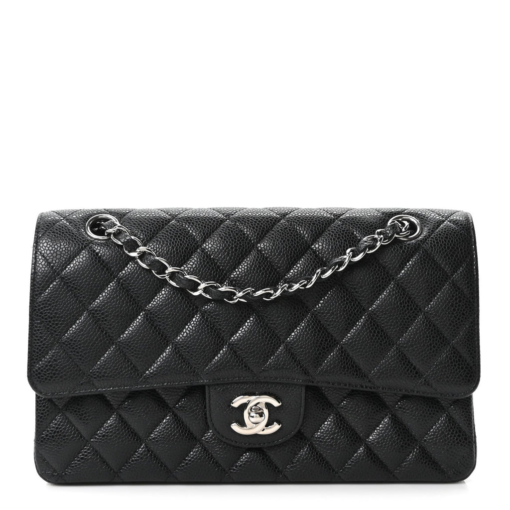 Caviar Quilted Medium Double Flap Black