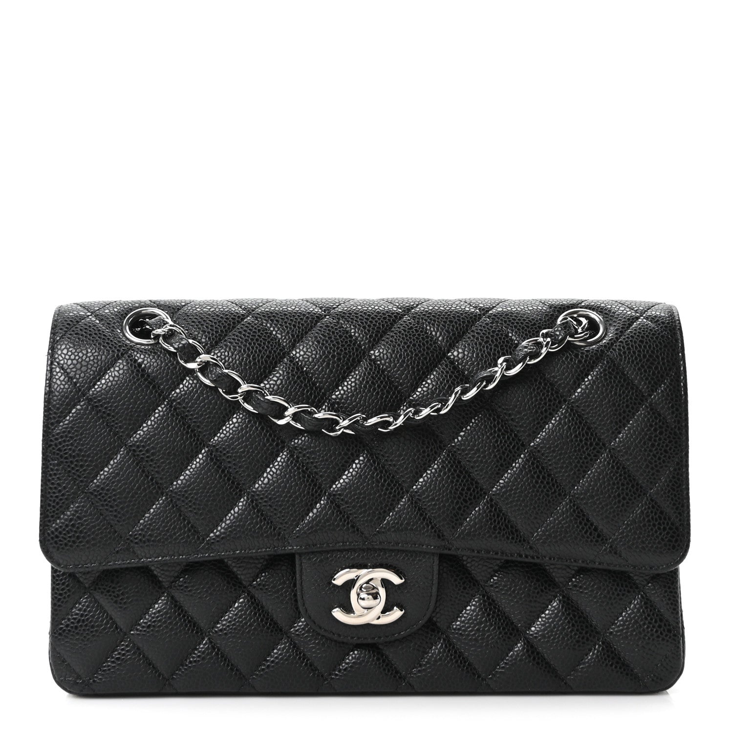 Caviar Quilted Medium Double Flap Black