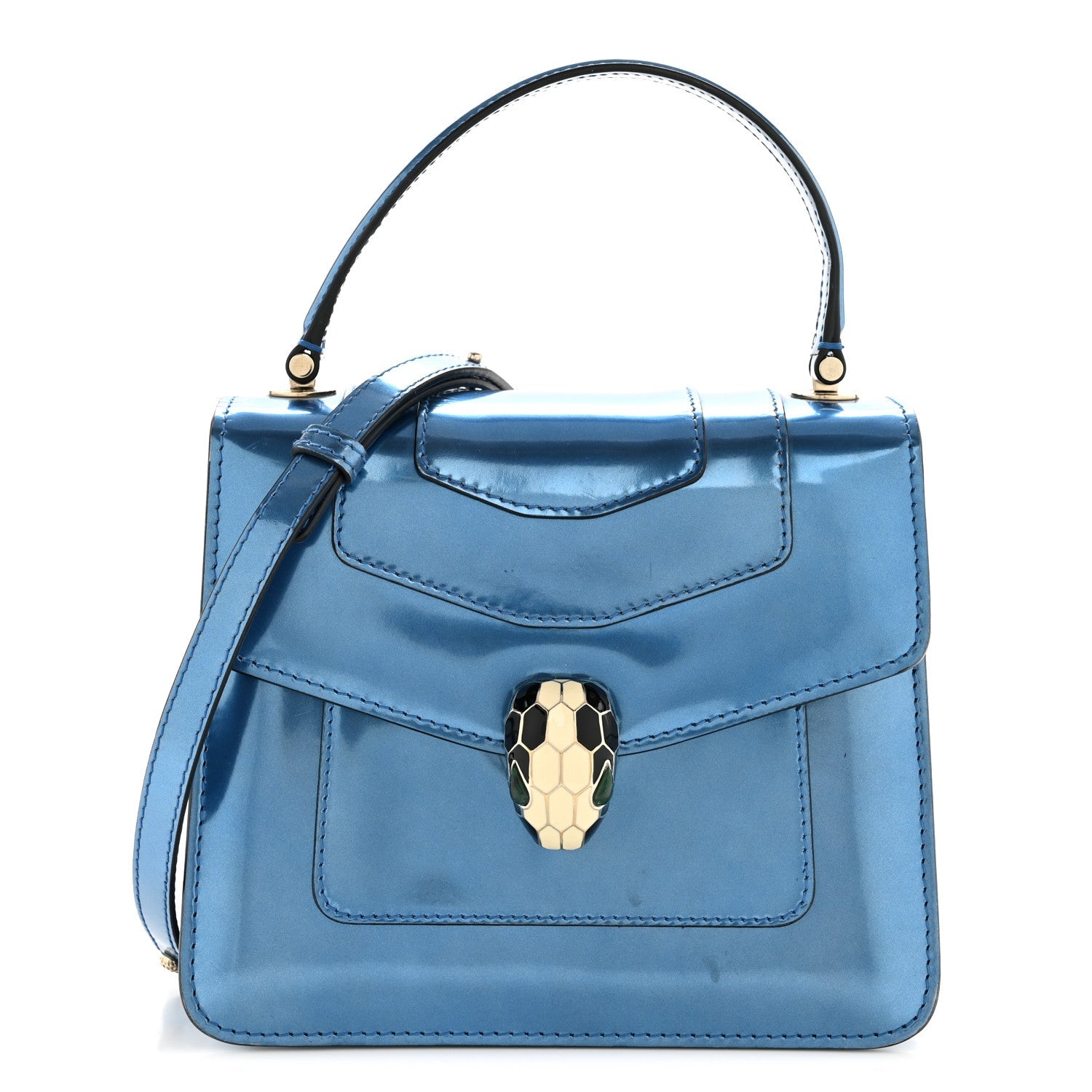 Metallic Calfskin Serpenti Forever Top Handle Blue