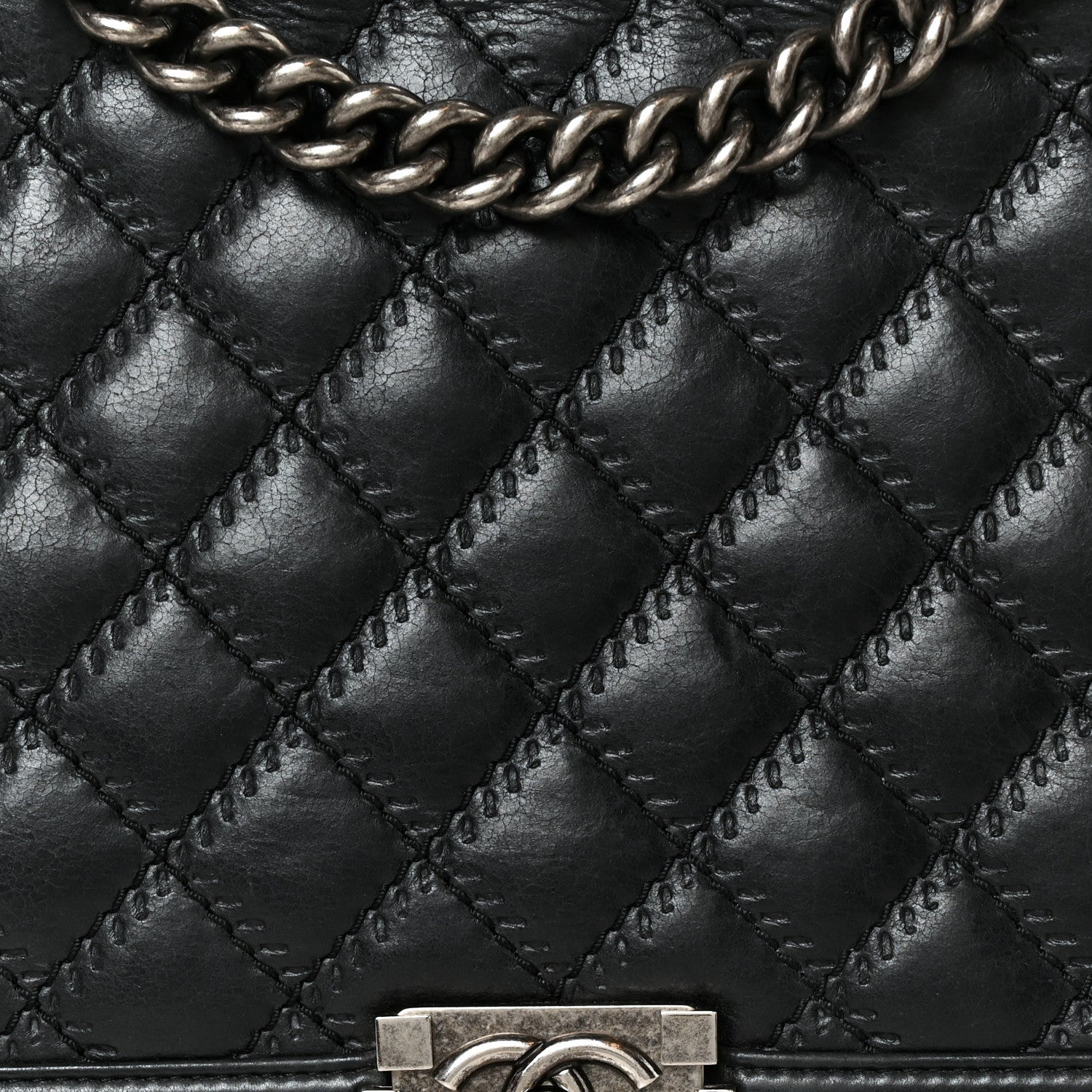 Calfskin Quilted Double Stitch New Medium Boy Flap Black