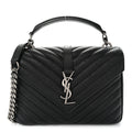 Sheepskin Matelasse Chevron Monogram Medium College Bag Black