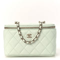 Caviar Quilted Small Tiny CC Vanity Case With Chain Light Green