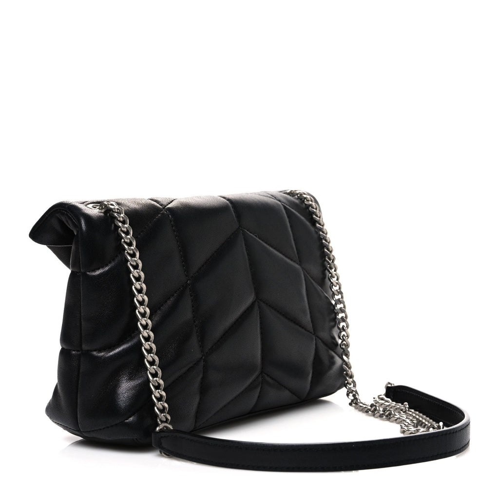 Lambskin Quilted Toy Loulou Puffer Monogram Chain Satchel Black