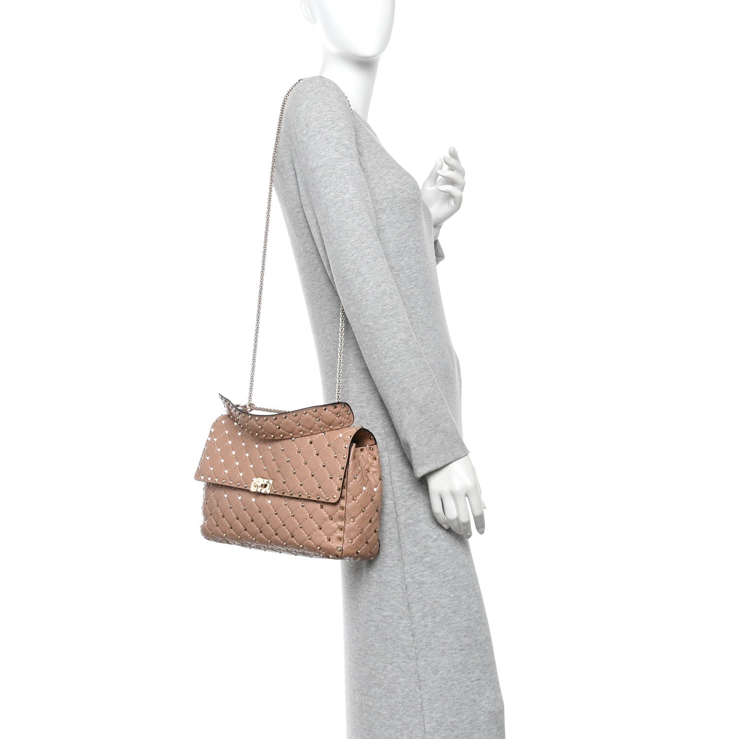 Nappa Large Rockstud Spike Shoulder Bag Poudre