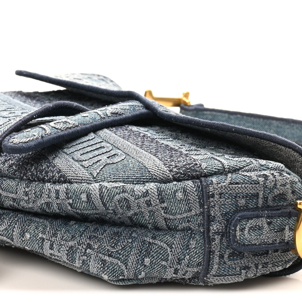 Oblique Embroidered Saddle Bag Denim Blue