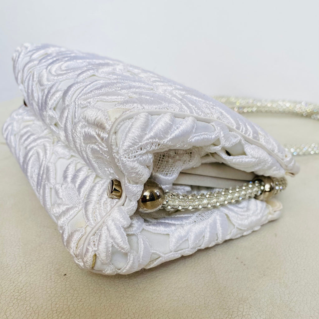 JUDITH LEIBER White/Crystal Shoulder Bag Bridal Handbag