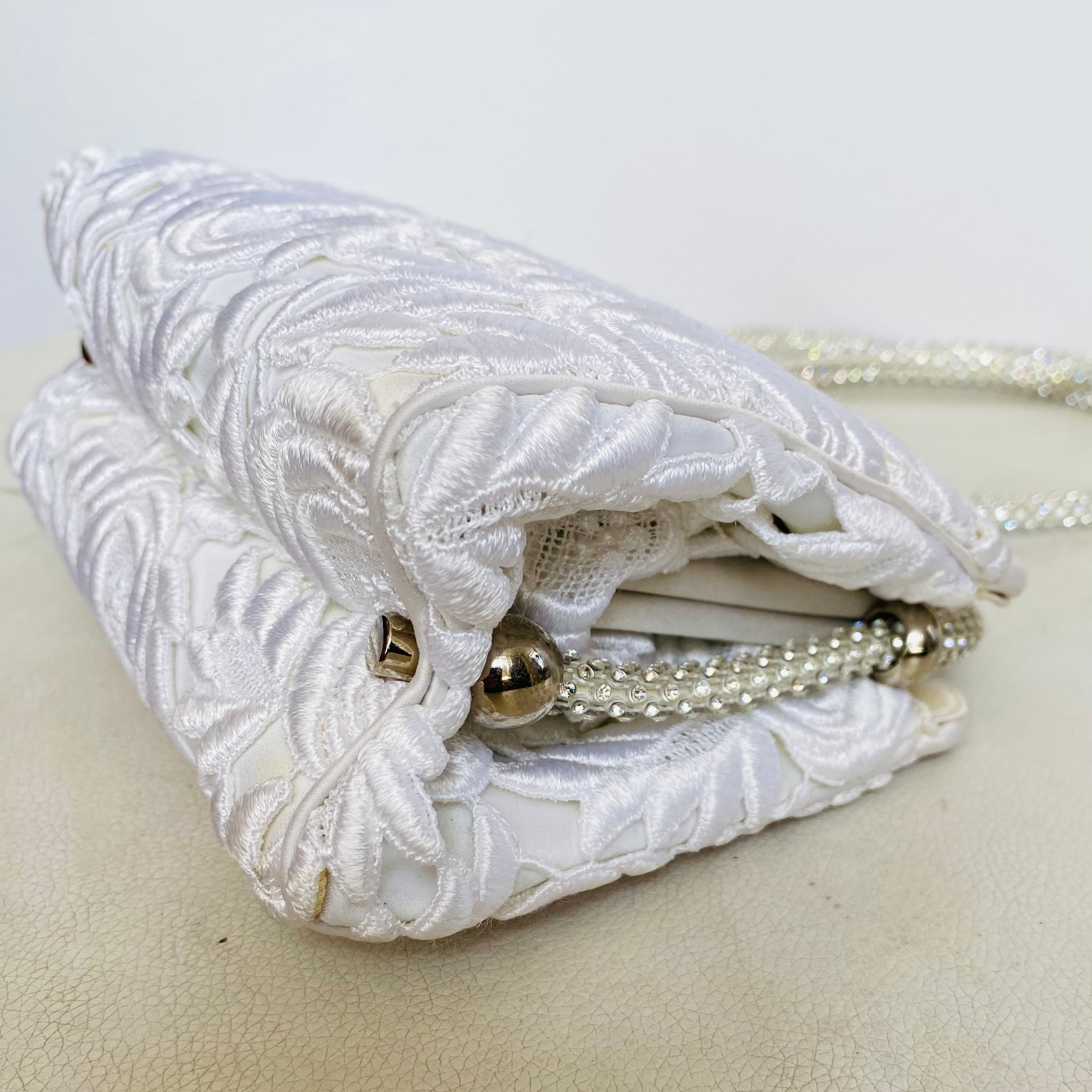 JUDITH LEIBER White/Crystal Shoulder Bag Bridal Handbag