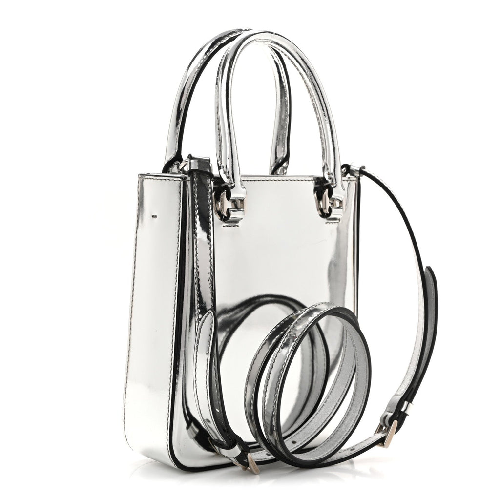 Spazzolato Triangle Small Double Handle Crossbody Tote Argento