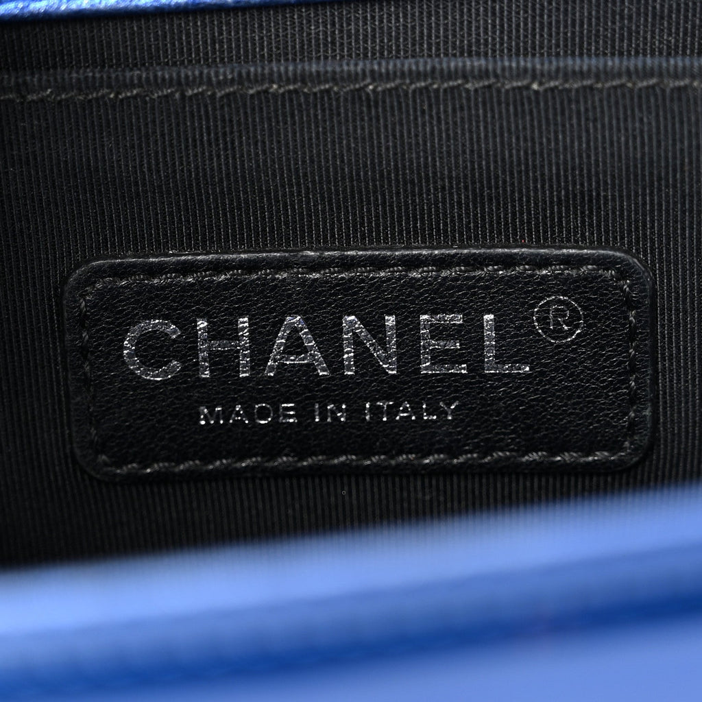 Metallic Patent Quilted Medium Boy Flap Blue