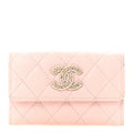 Caviar Quilted Crystal CC Flap Card Holder Pink