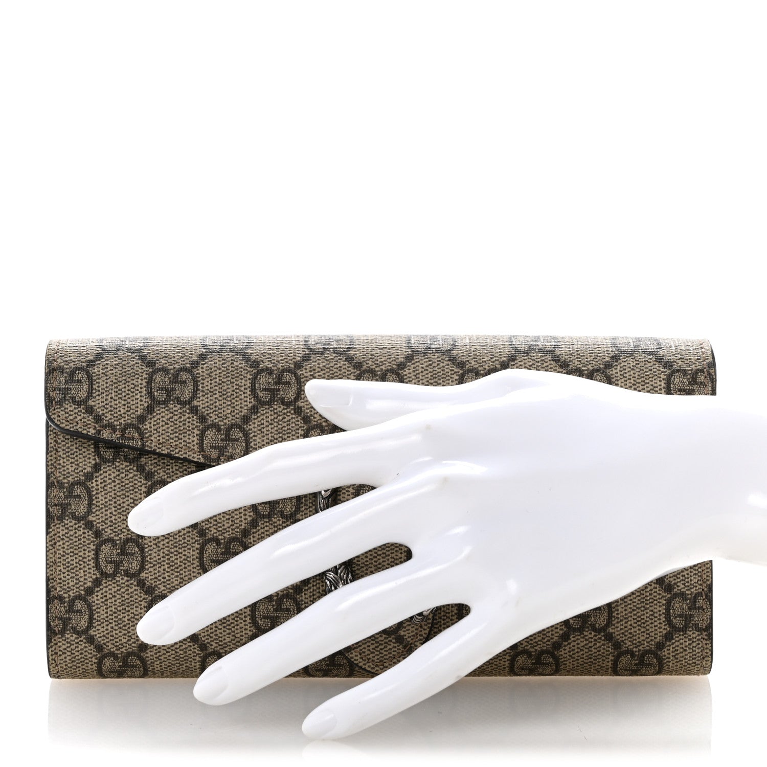 GG Supreme Monogram Dionysus Chain Clutch Wallet Beige Taupe