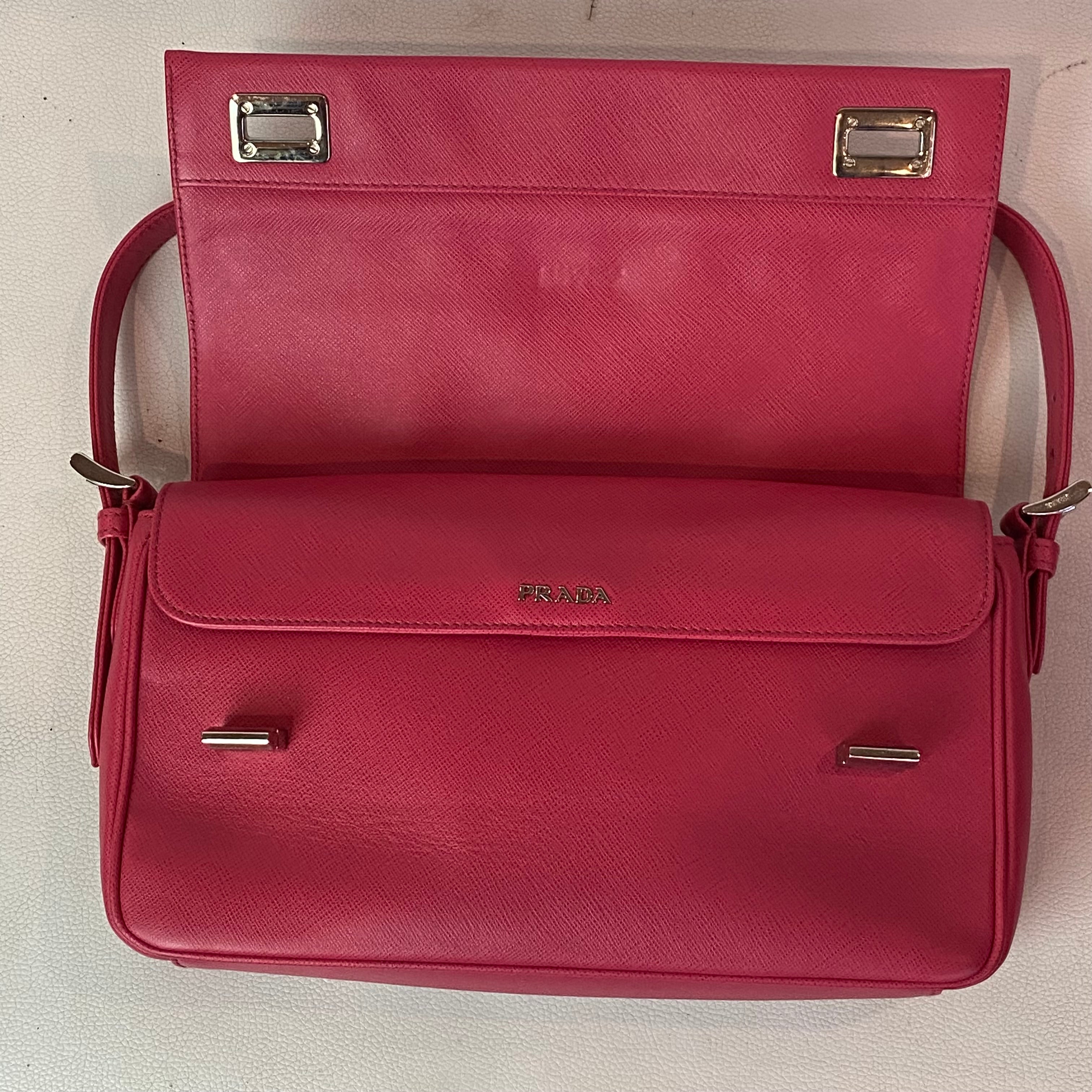 PRADA Pink Saffiano Leather Turnlock Shoulder Bag NWT