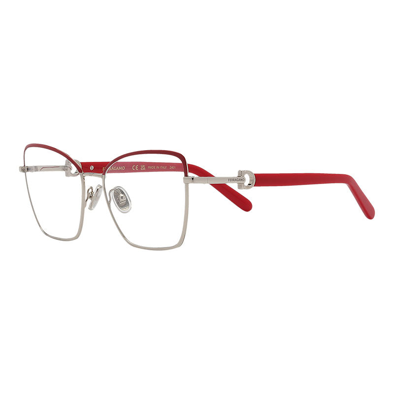 Salvatore Ferragamo Eyeglasses Butterfly Full Rim, Gold/Burgundy Frame and Clear Demo Lens Lens SF2223N744