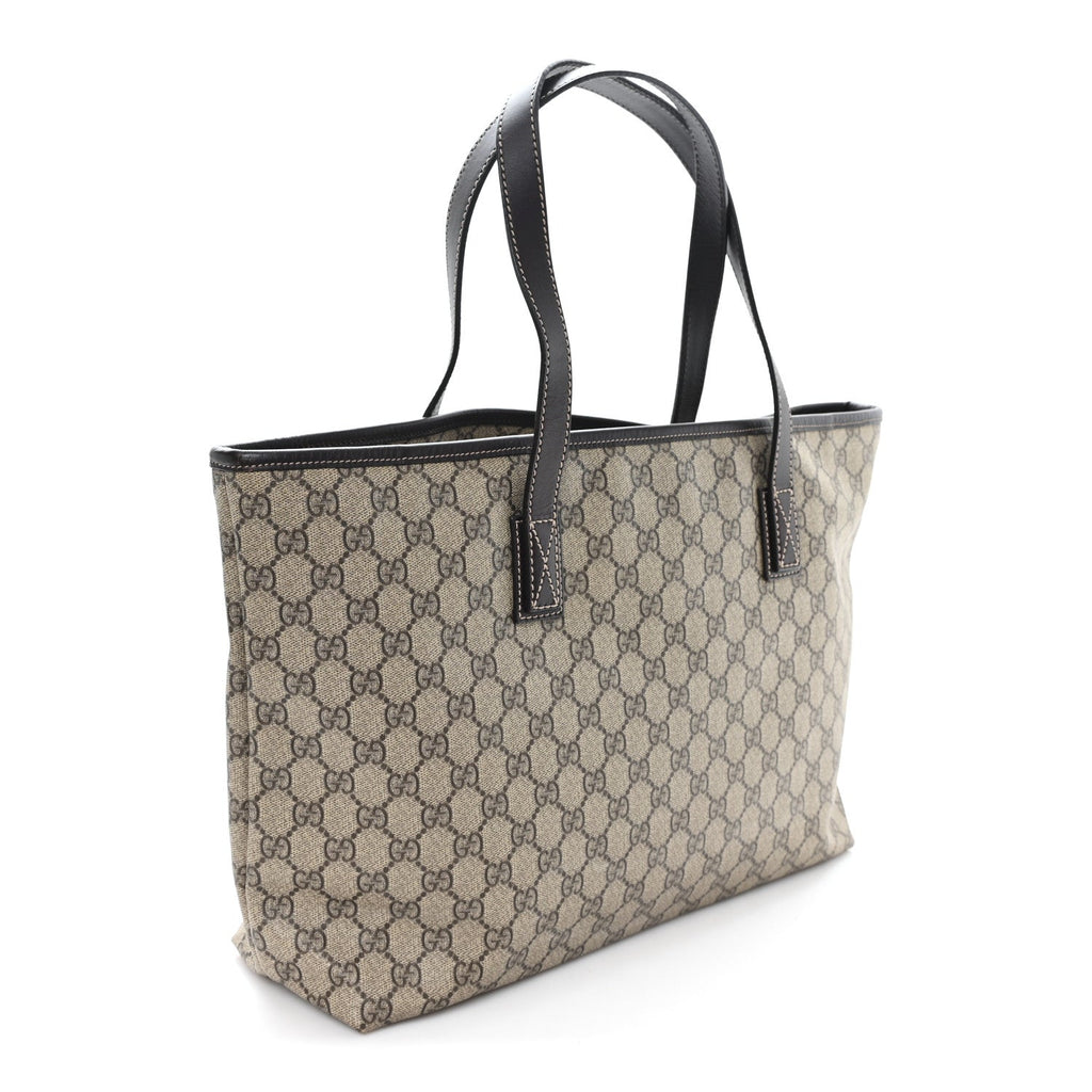 GG Supreme Monogram Medium Zippered Shopping Tote Dark Brown