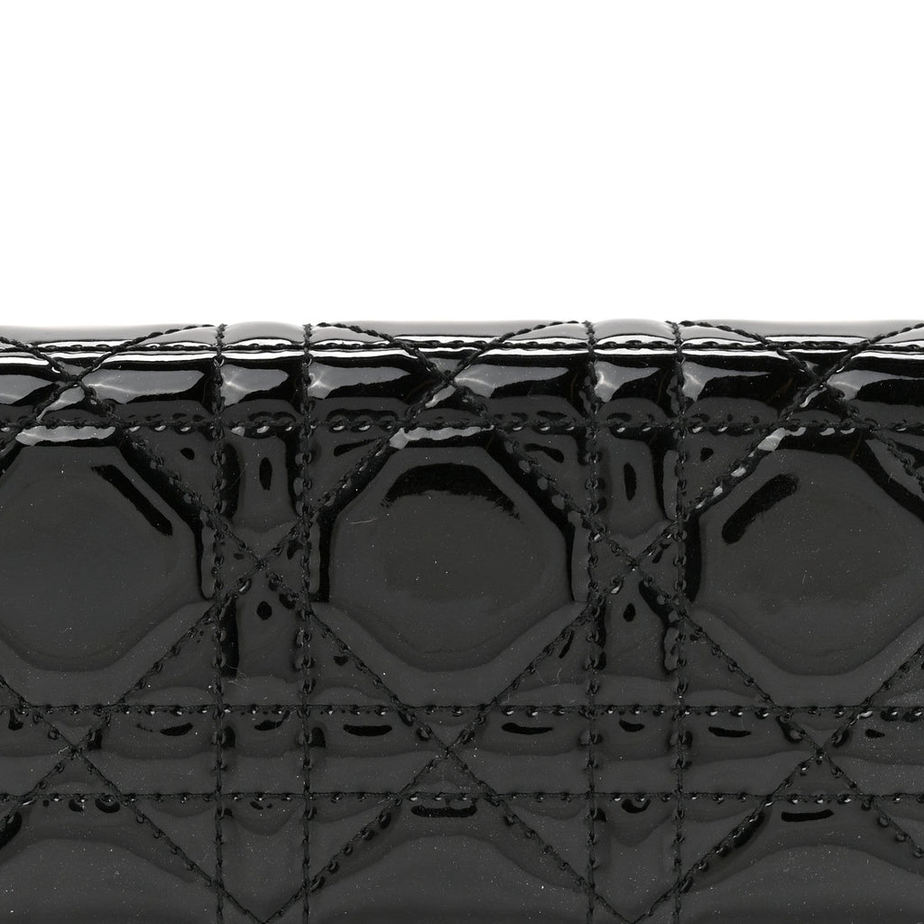 Patent Lambskin Cannage Lady Dior Rendezvous Wallet On Chain Black