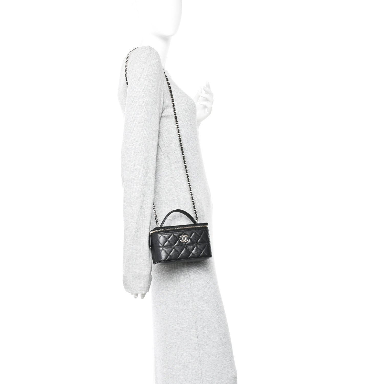 Caviar Quilted Trendy Handle Mini Vanity Black