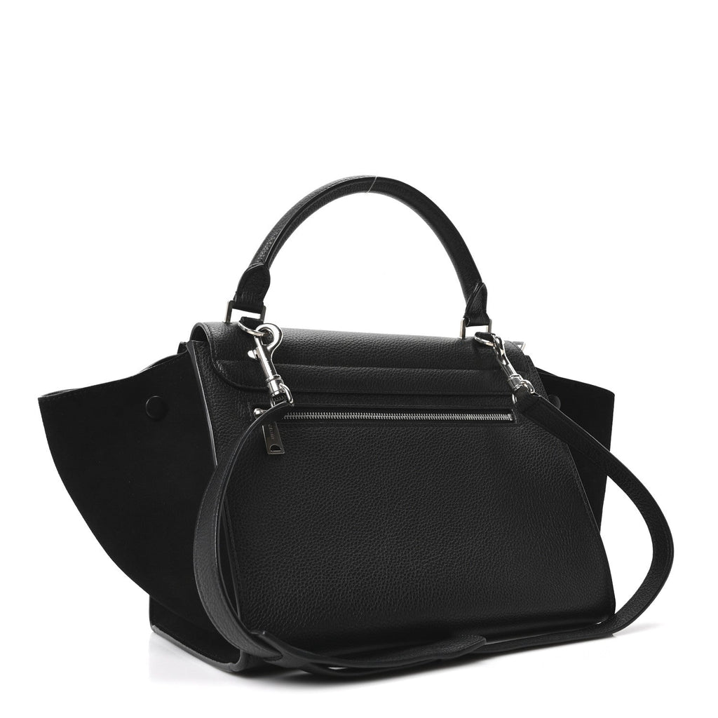 Drummed Calfskin Suede Small Trapeze Black