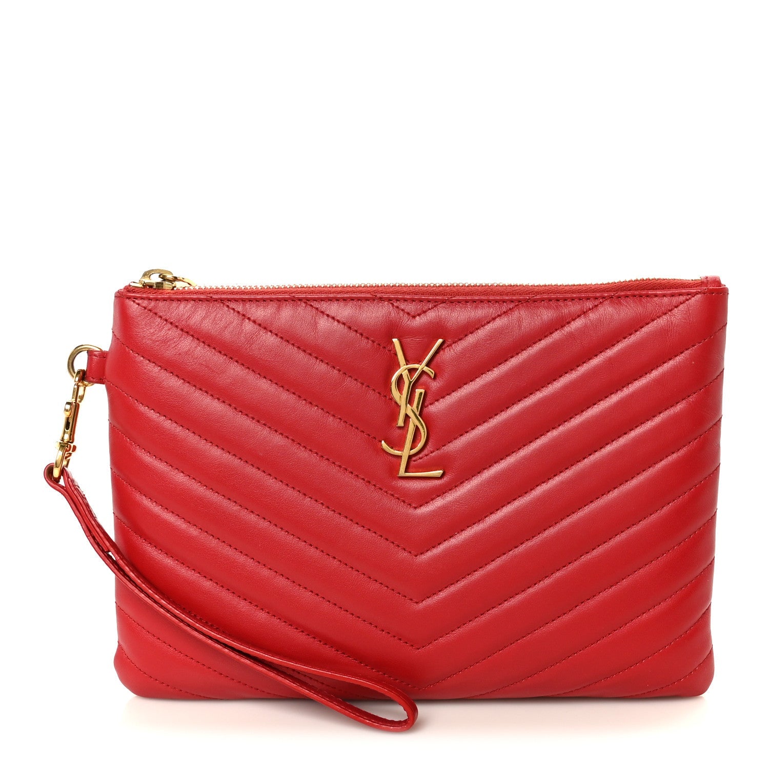Calfskin Matelasse Chevron Monogram A5 Wristlet Bandana Red