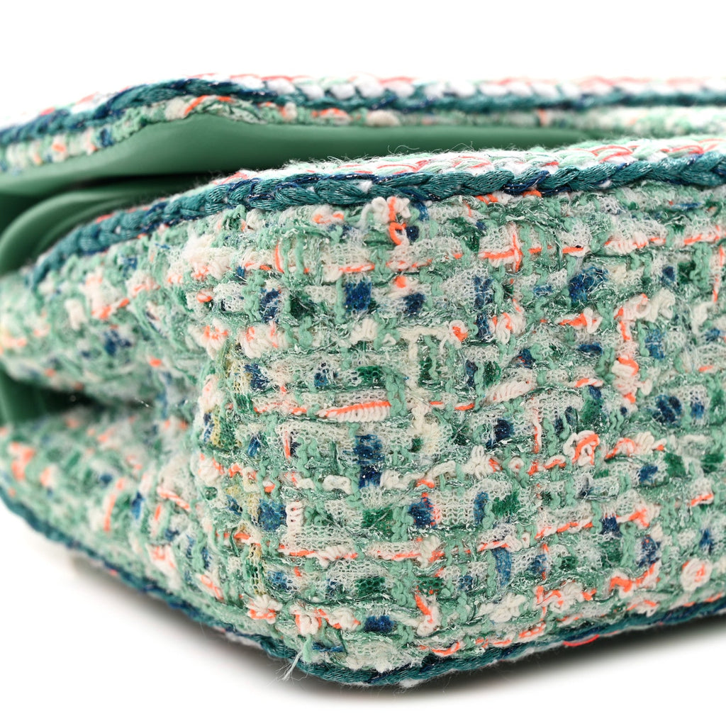 Tweed Braided Medium Flap Green Blue Multicolor