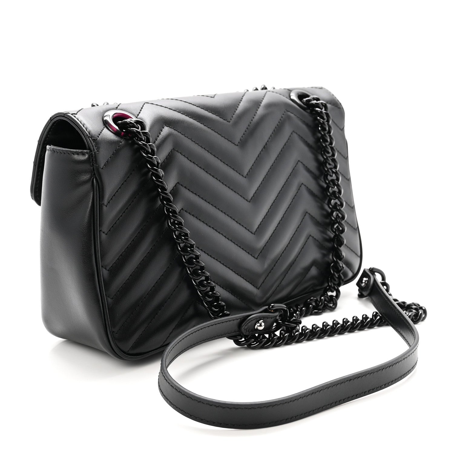 Calfskin Matelasse Monochrome Small GG Marmont Shoulder Bag Black