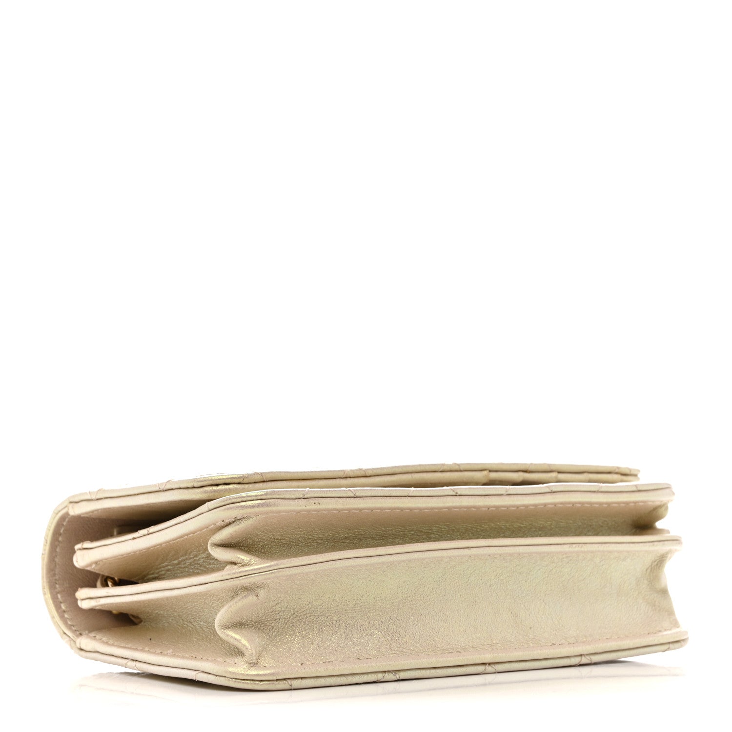 Iridescent Lambskin Quilted Mini Wallet On Chain WOC Ivory