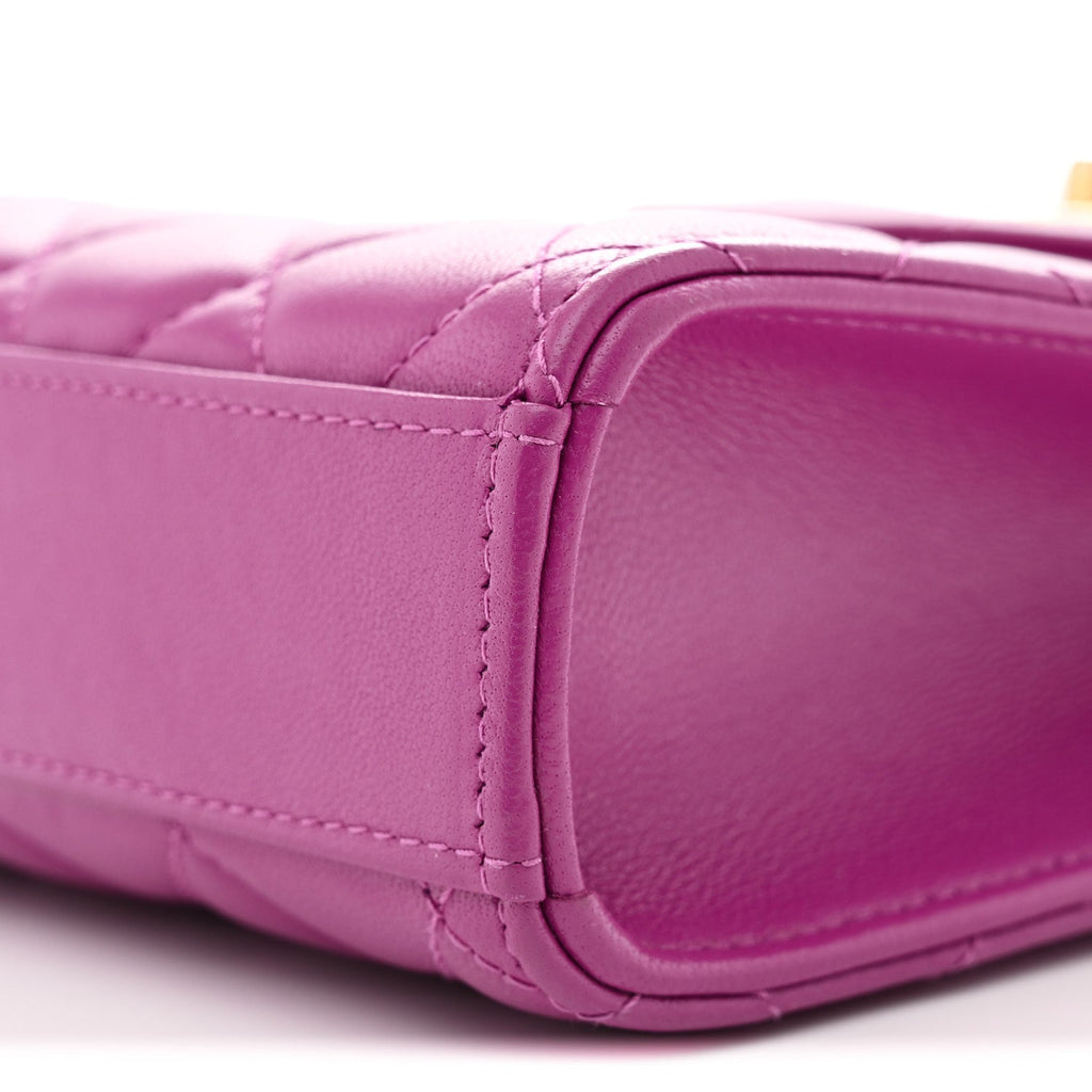 Lambskin Quilted Pearl Crush Phone Holder With Chain Purple