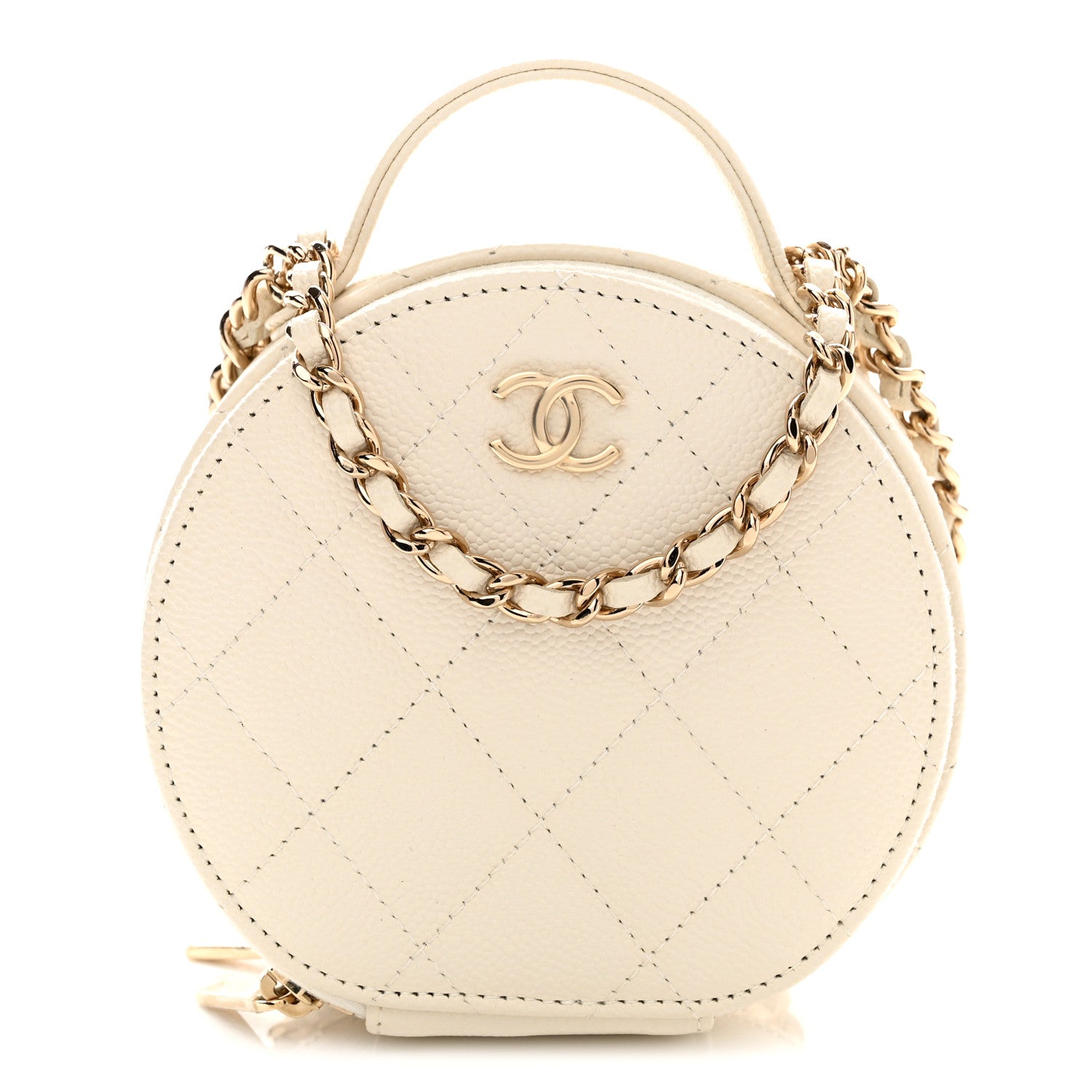Caviar Quilted Round Handle With Care Vanity With Chain White