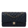 Caviar Quilted Medium Double Flap Navy