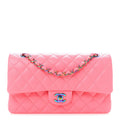 Caviar Quilted Rainbow Medium Double Flap Coral Pink