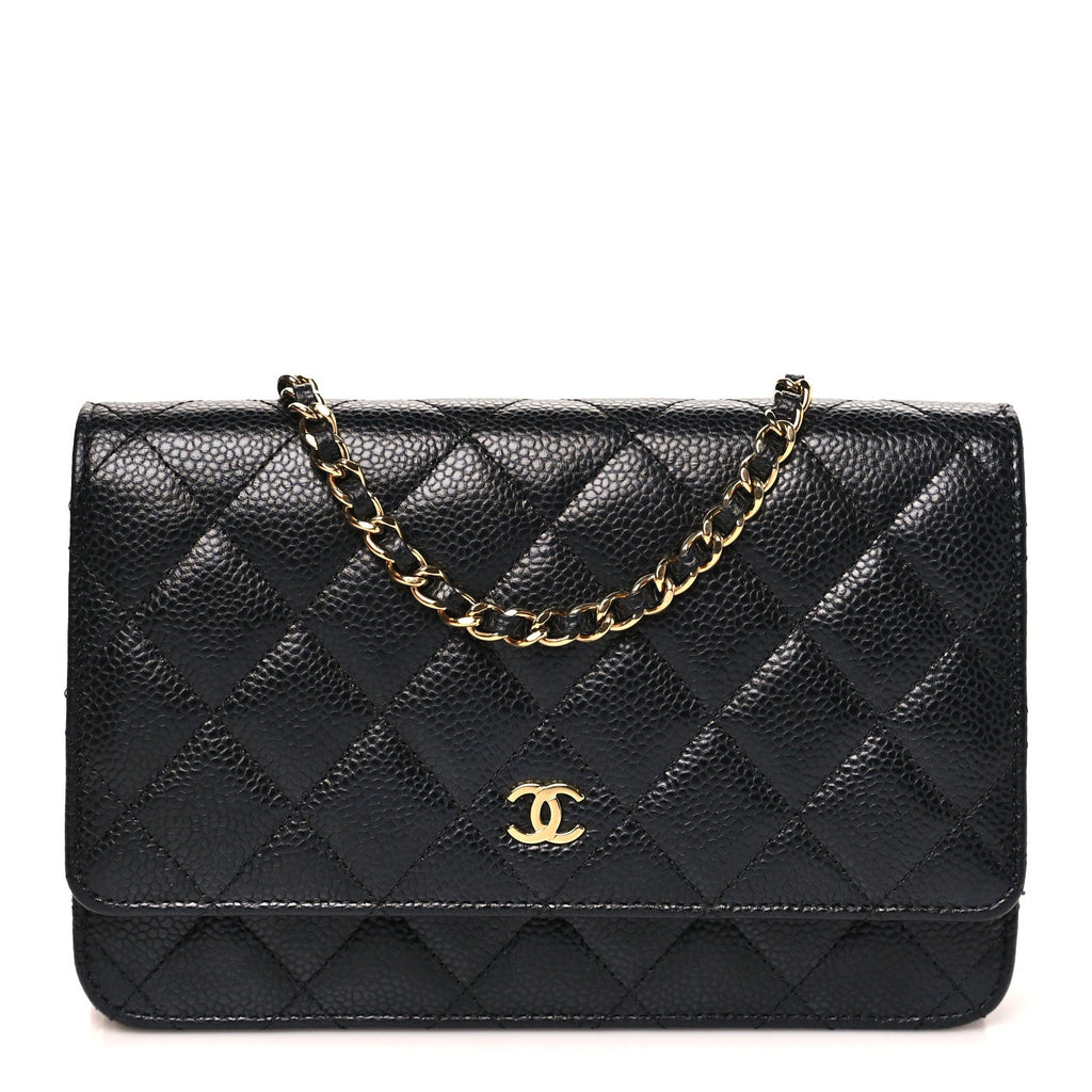 Caviar Quilted Wallet on Chain WOC Black