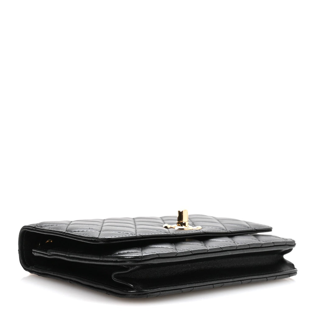 Lambskin Quilted Trendy CC Wallet On Chain WOC Black