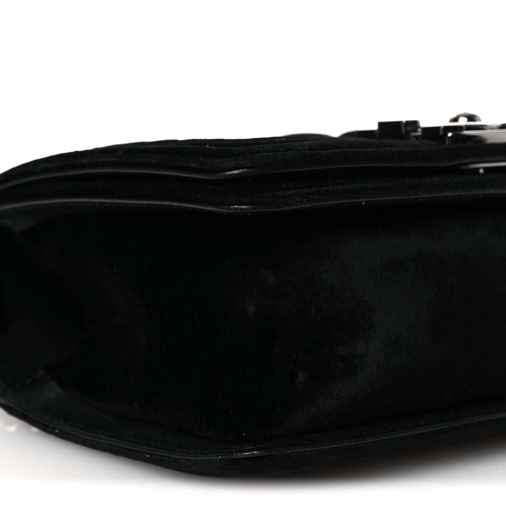 Velvet Quilted Small Boy Flap Black