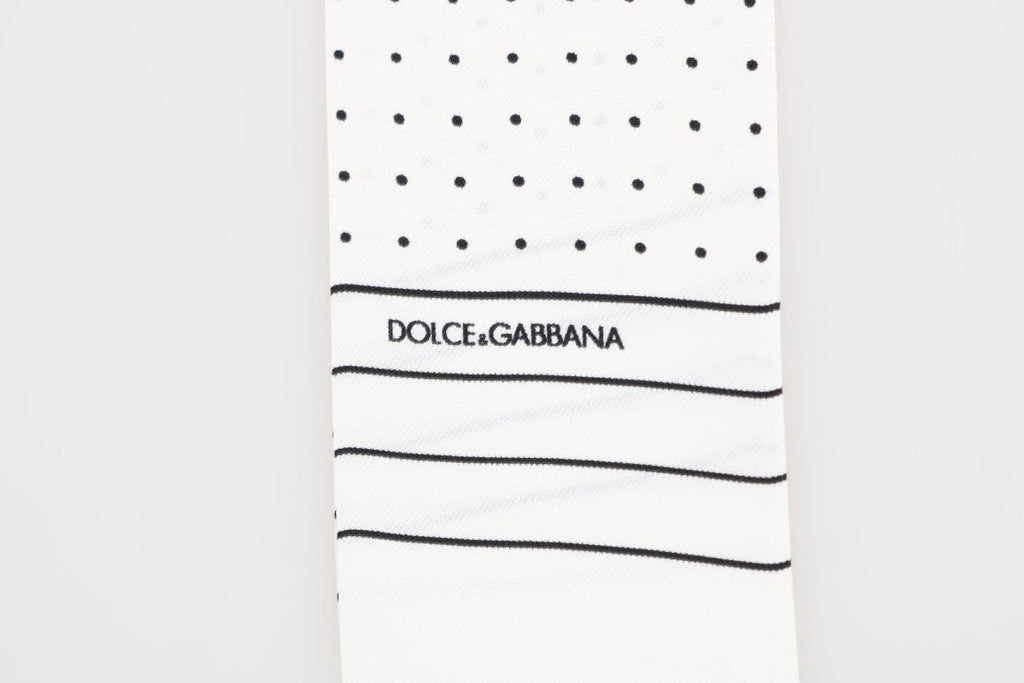 Dolce & Gabbana White Polka Dotted Silk Skinny Men's Scarf