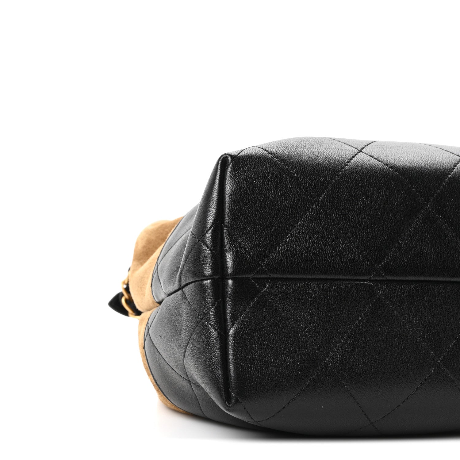 Suede Calfskin Shiny Lambskin Quilted Small Coco Base Shopping Bag Beige Black