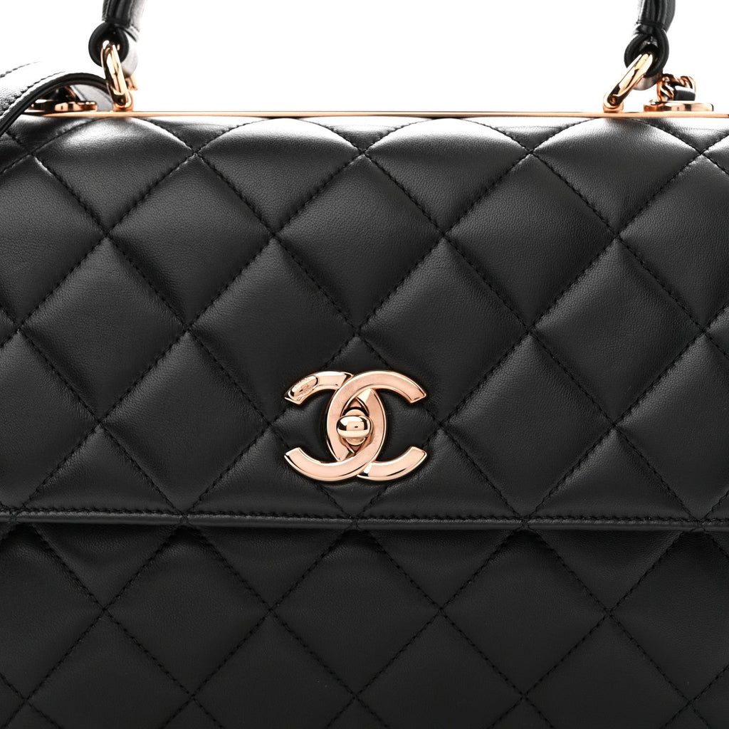 Lambskin Quilted Medium Trendy CC Flap Dual Handle Bag Black