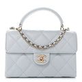 Caviar Quilted Mini Retro Twist Top Handle Flap Light Blue
