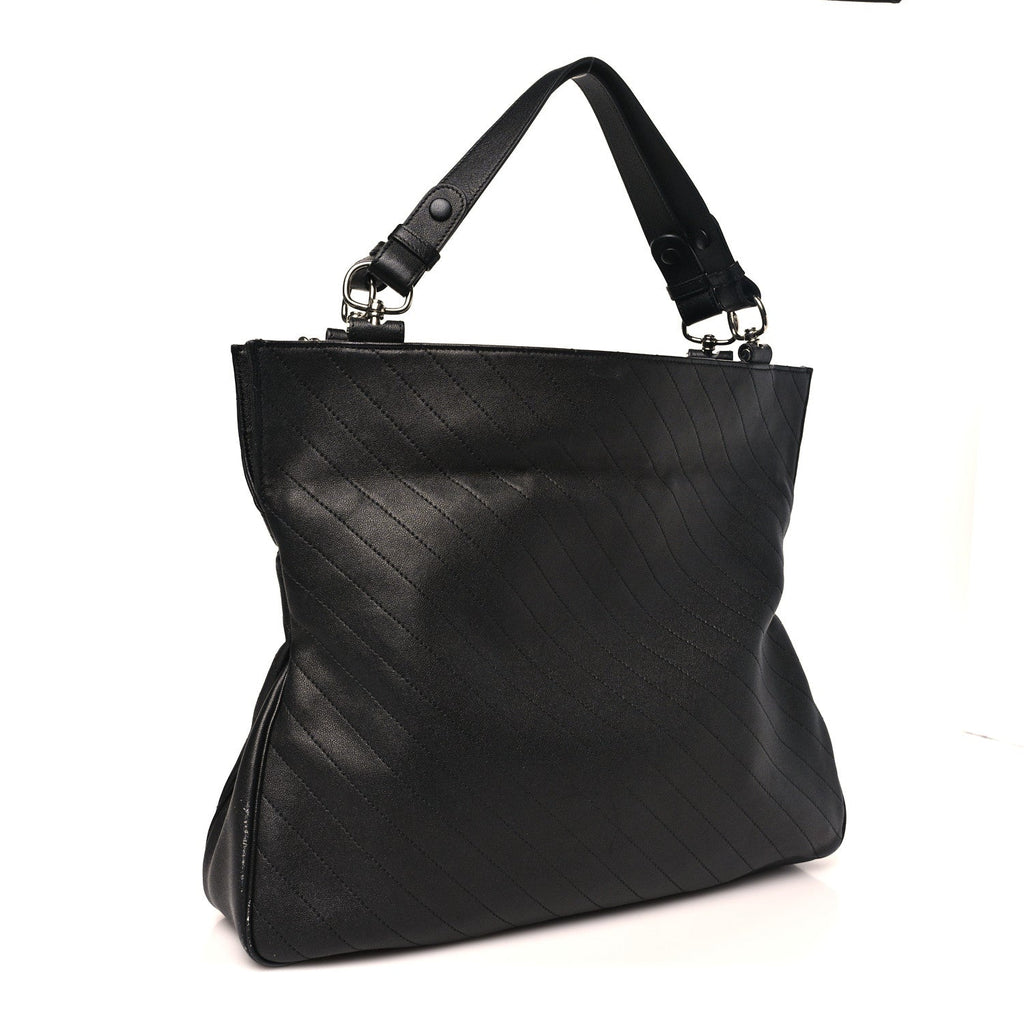 Sakai Be Green Calfskin Diagonal Stitched Medium Blondie Tote Black