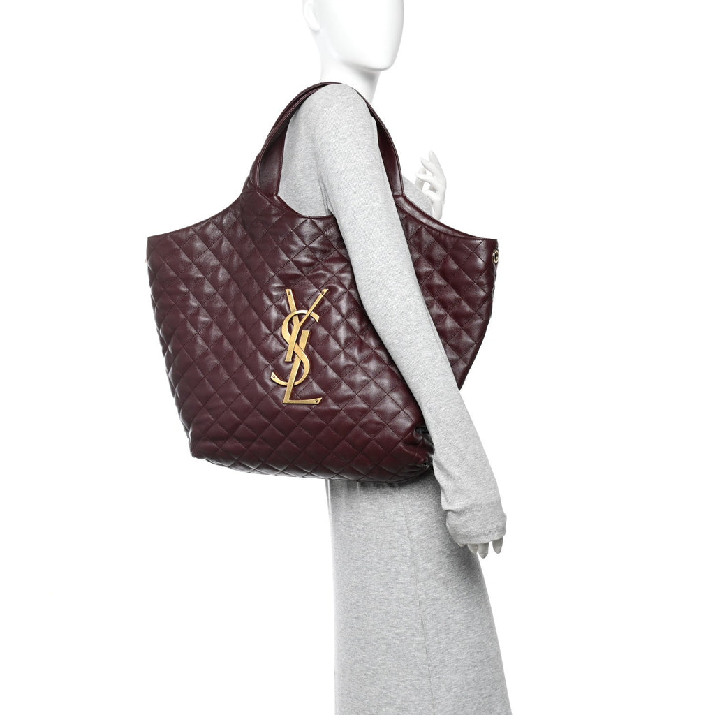 Lambskin Quilted Maxi Icare Shopping Tote  Rouge Cabernet
