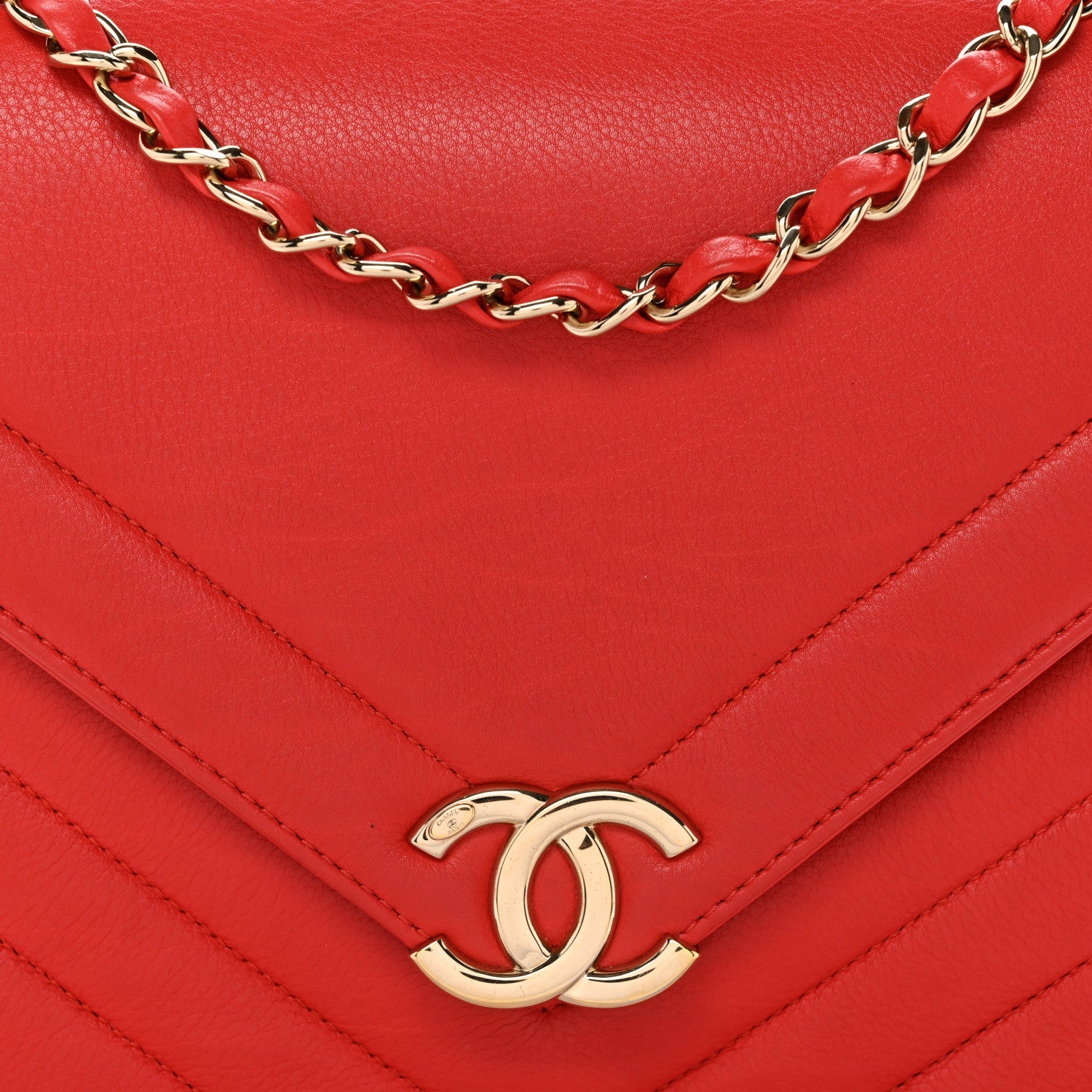 Calfskin Quilted Chevron Small Single Flap Red