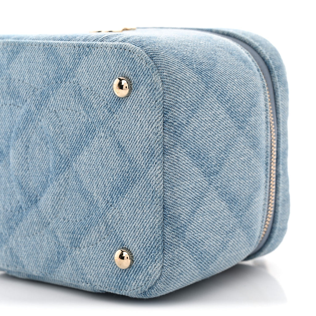 Denim Quilted Small CC Vanity Case Blue