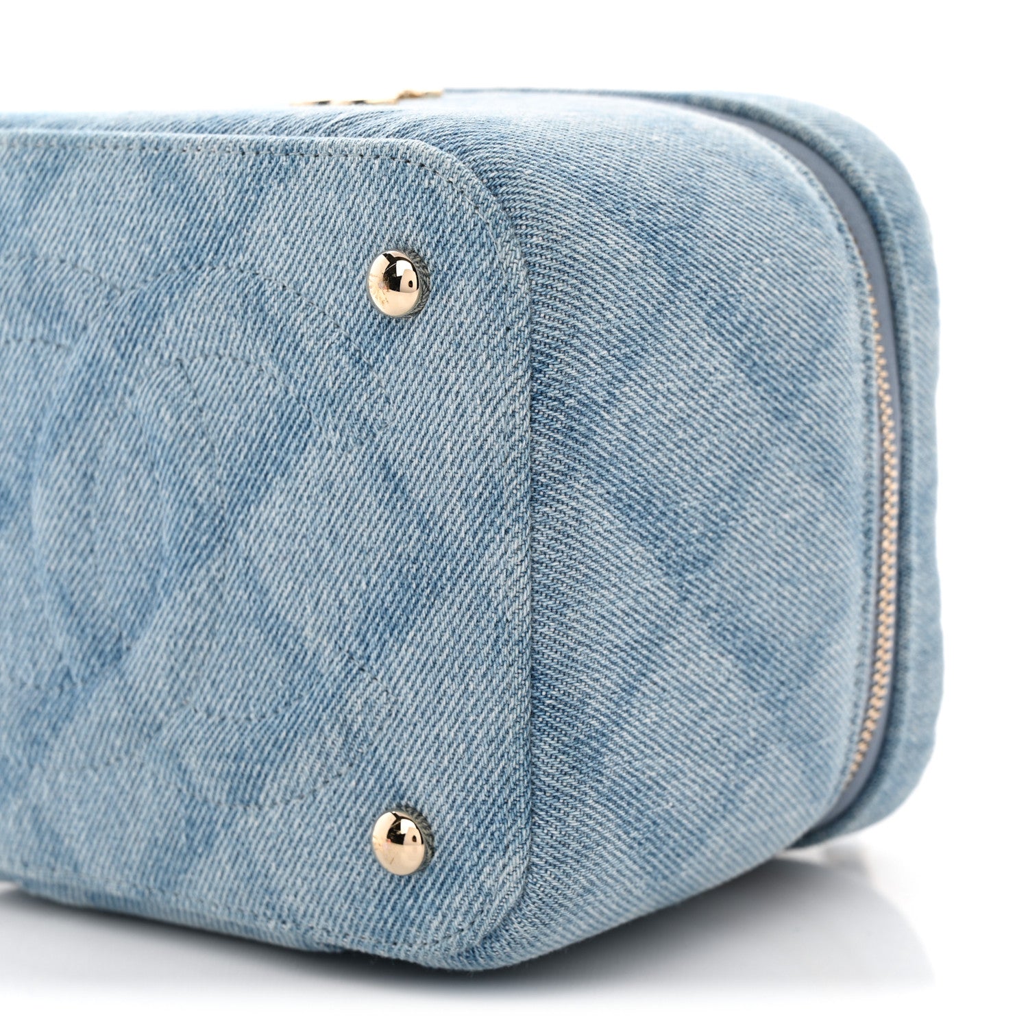 Denim Quilted Small CC Vanity Case Blue