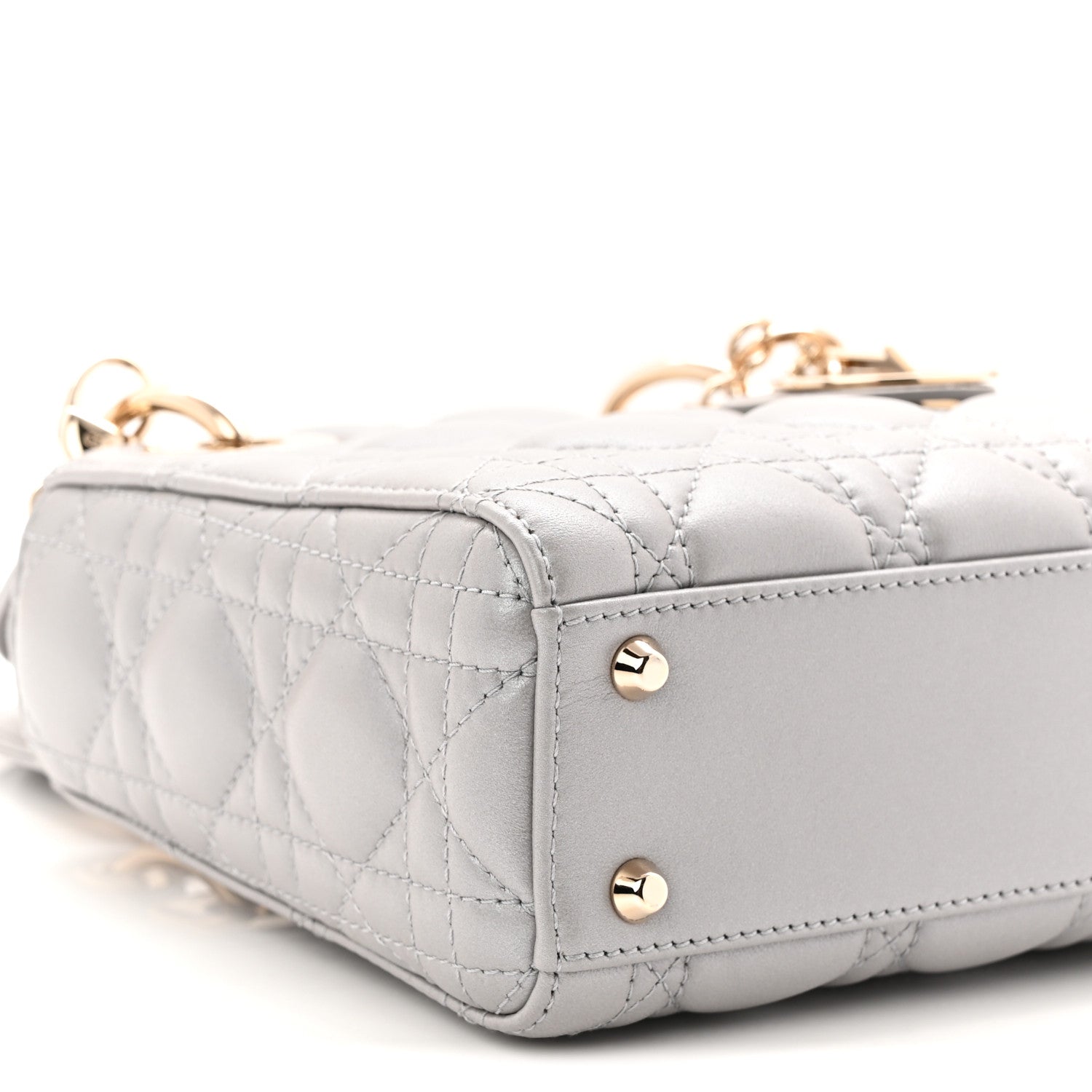 Metallic Lambskin Cannage Mini Lady Dior Grey