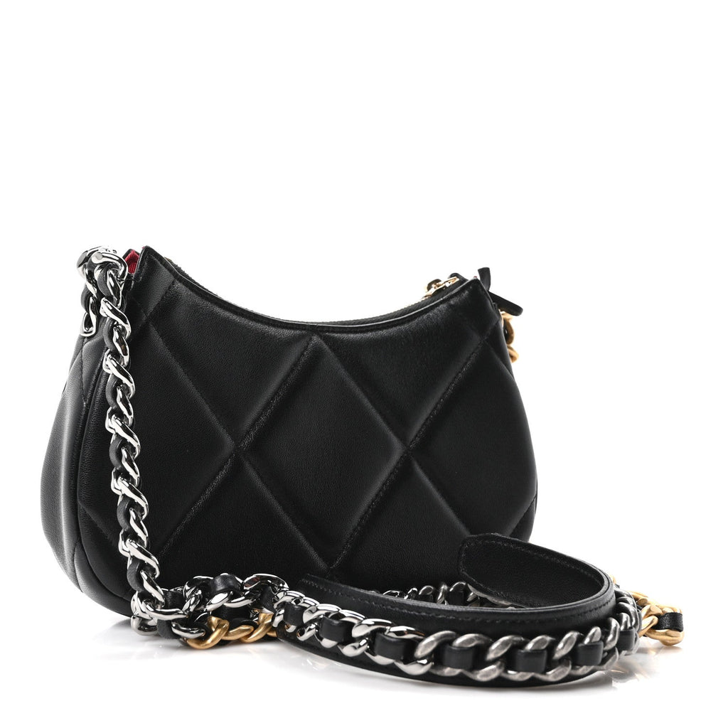 Lambskin Quilted Chanel 19 Hobo Clutch With Chain Black