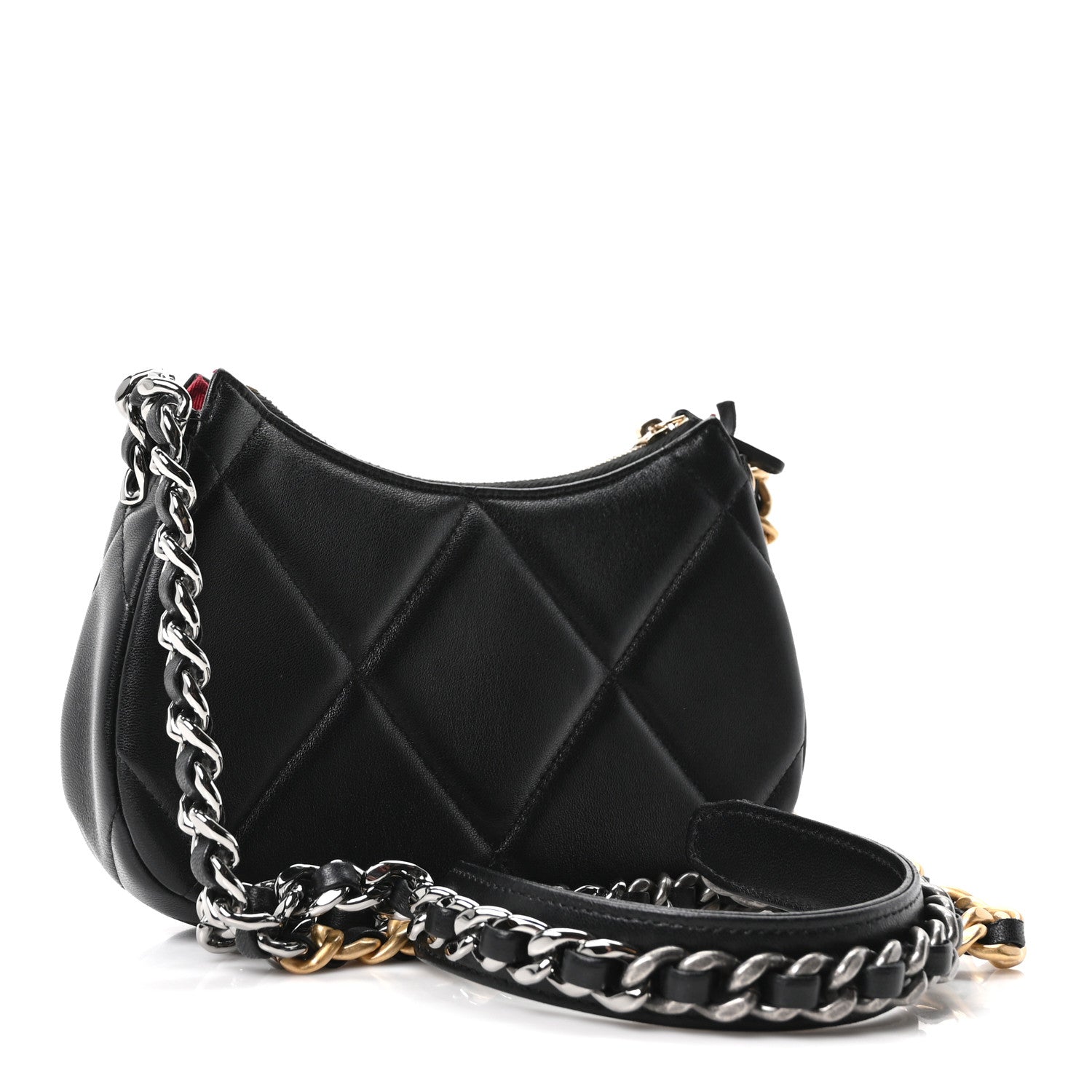 Lambskin Quilted Chanel 19 Hobo Clutch With Chain Black
